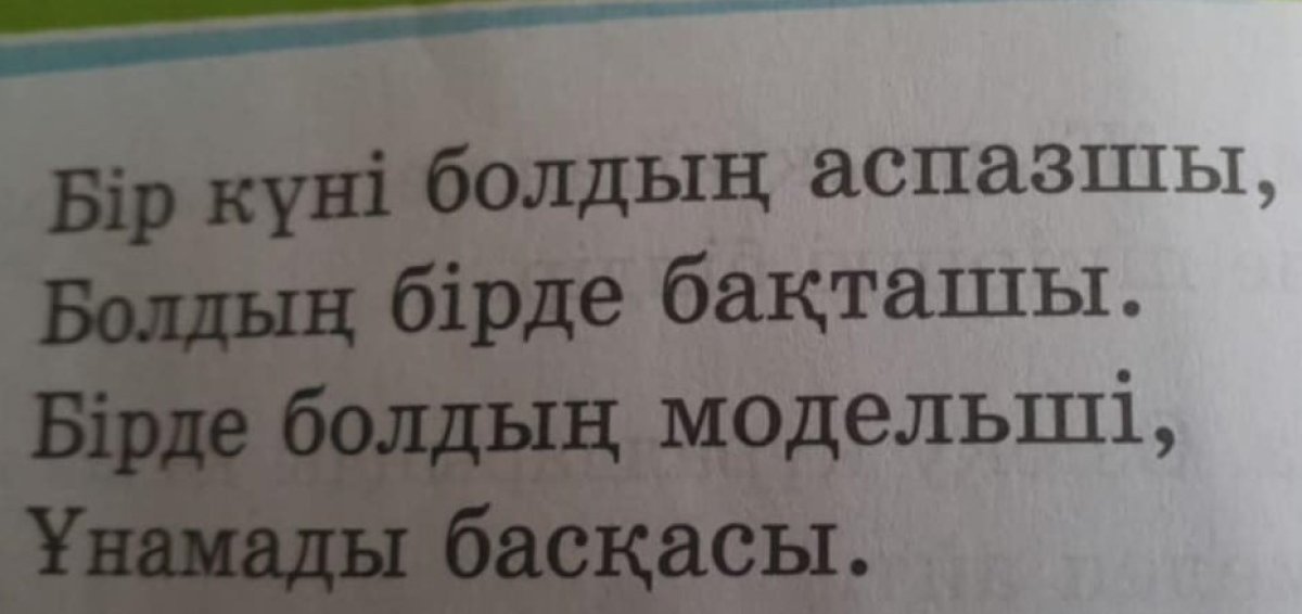 "Бір күні болдың модельші, ұнамады басқасы". Оқулықтағы тақпақ көптің сынына ілікті